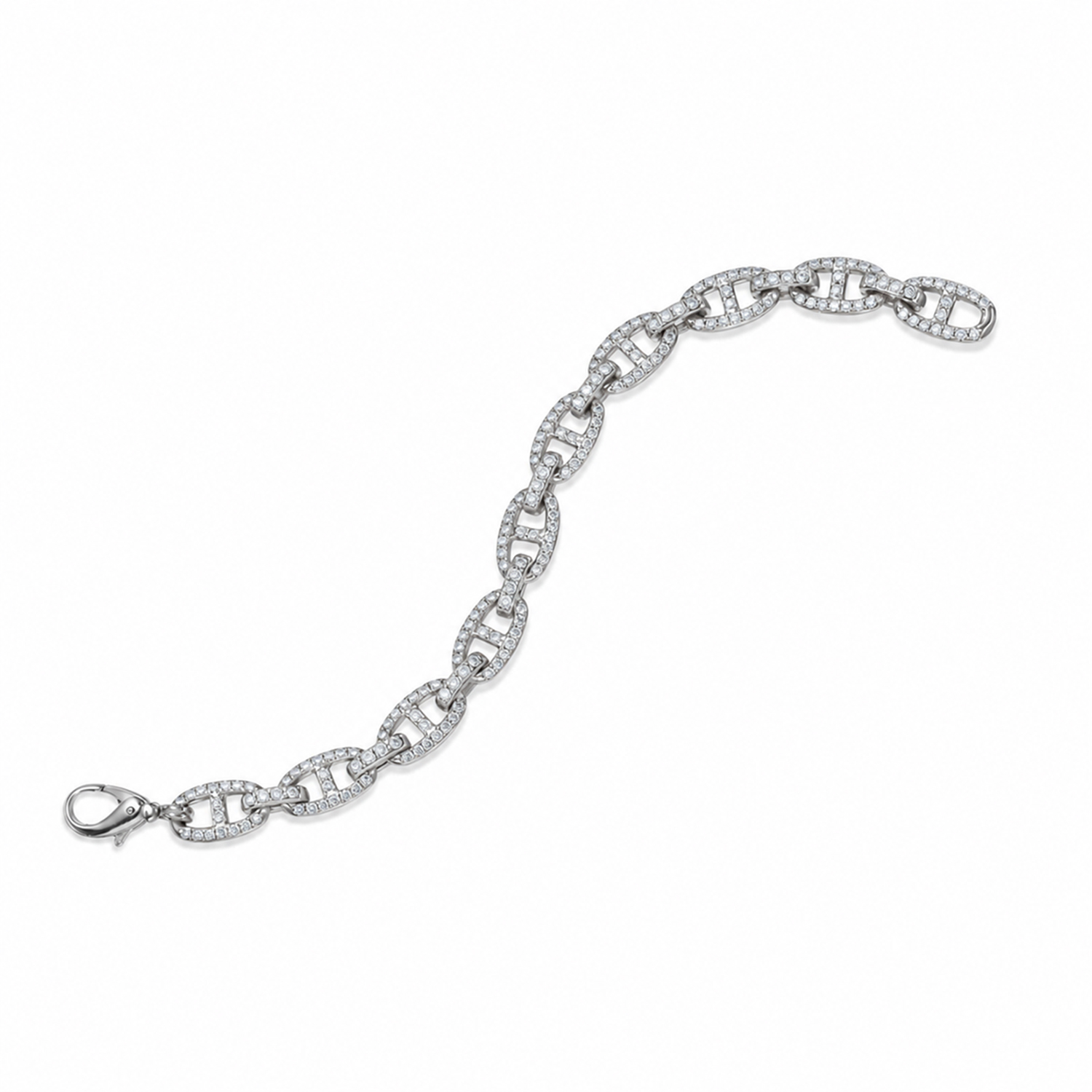 18K White Gold Diamond Mariner Anchor Link Bracelet